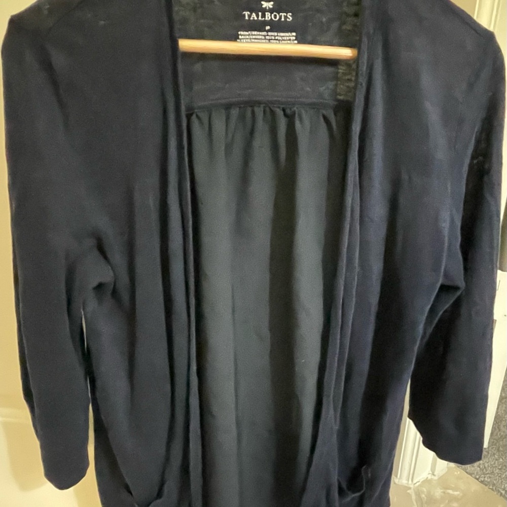 Talbots Navy 100% Linen Lightweight Cardigan Size M Spring & Summer Preppy!